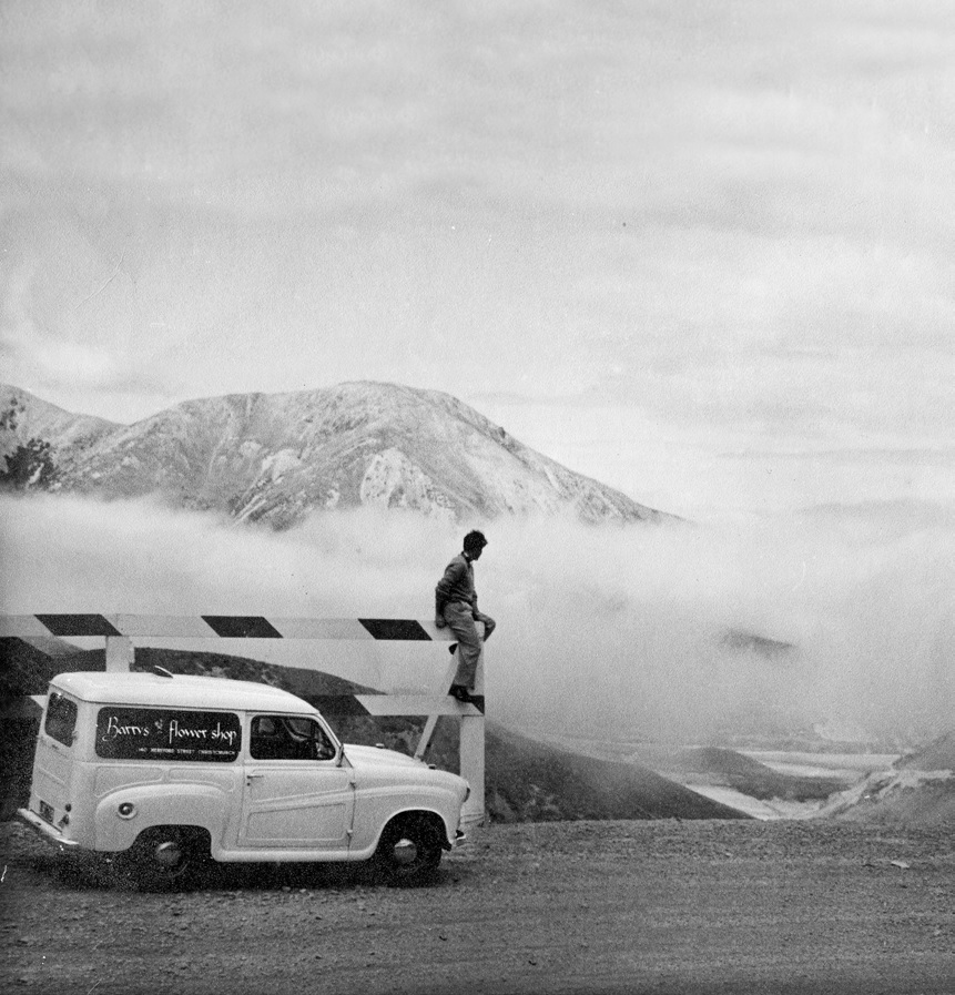 My first vehicle, a sturdy, go-anywhere Austin 40 van, at Porters Pass, 1956.  ©Colin Christie